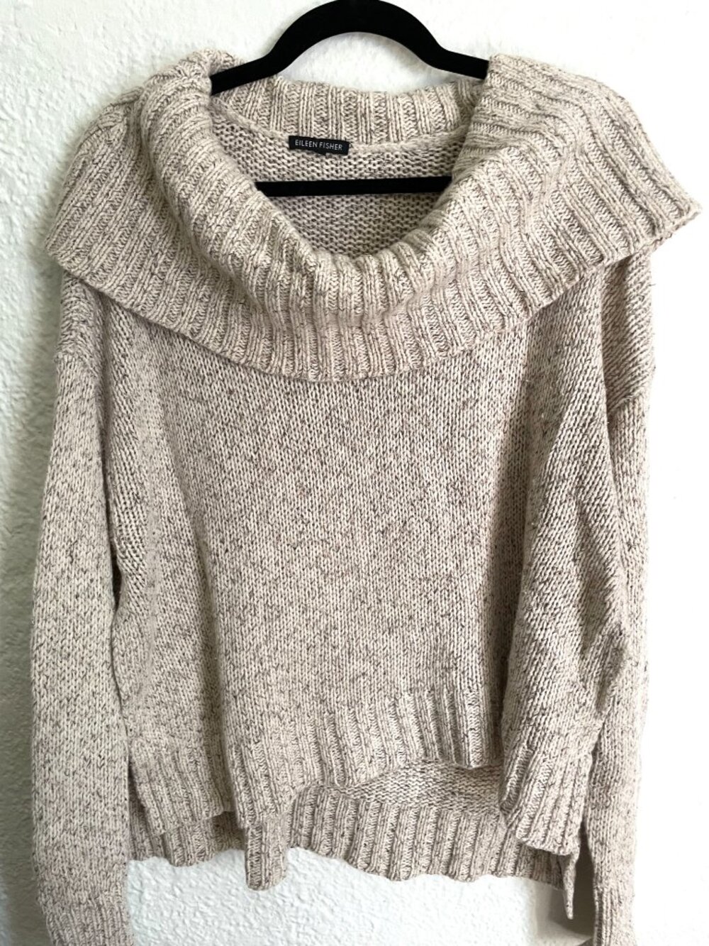 Eileen Fisher Cashmere Silk Merino Cowl Neck Boxy Knit Sweater Sz L Cozy Luxury
